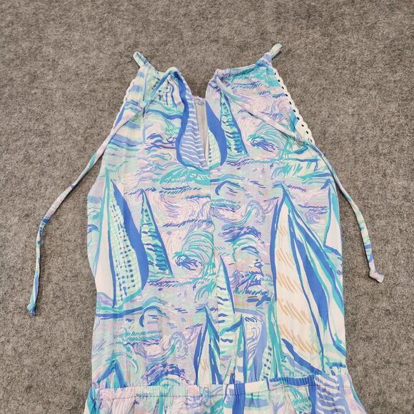 Lilly Pulitzer Women S Small Gianni Romper Light Lilac Aboat Time Sailboat Dress - Picture 16 of 16